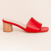 Wide-fit heels in red with wooden heel
